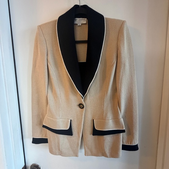 St. John Cream and Black Knit Blazer with Removable/Reversible Dickey- Stunning!
